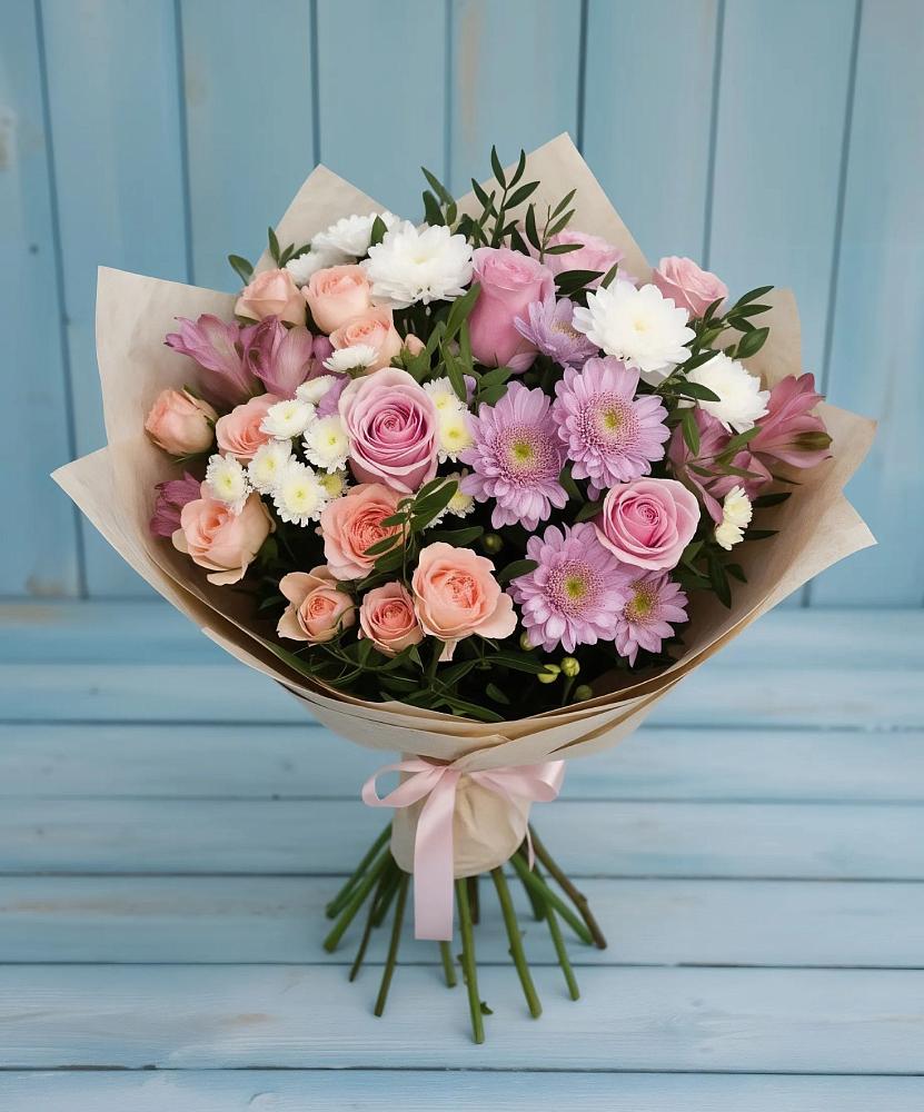 Букет цветов из: Хризантемы, Розы и Альстромерии в Южном