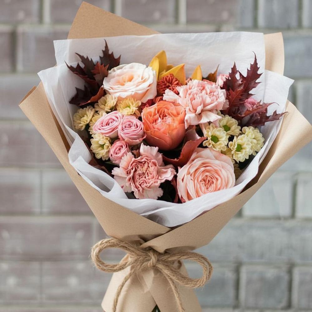 Букет цветов из: Гвоздики, Хризантемы и Розы в Южном