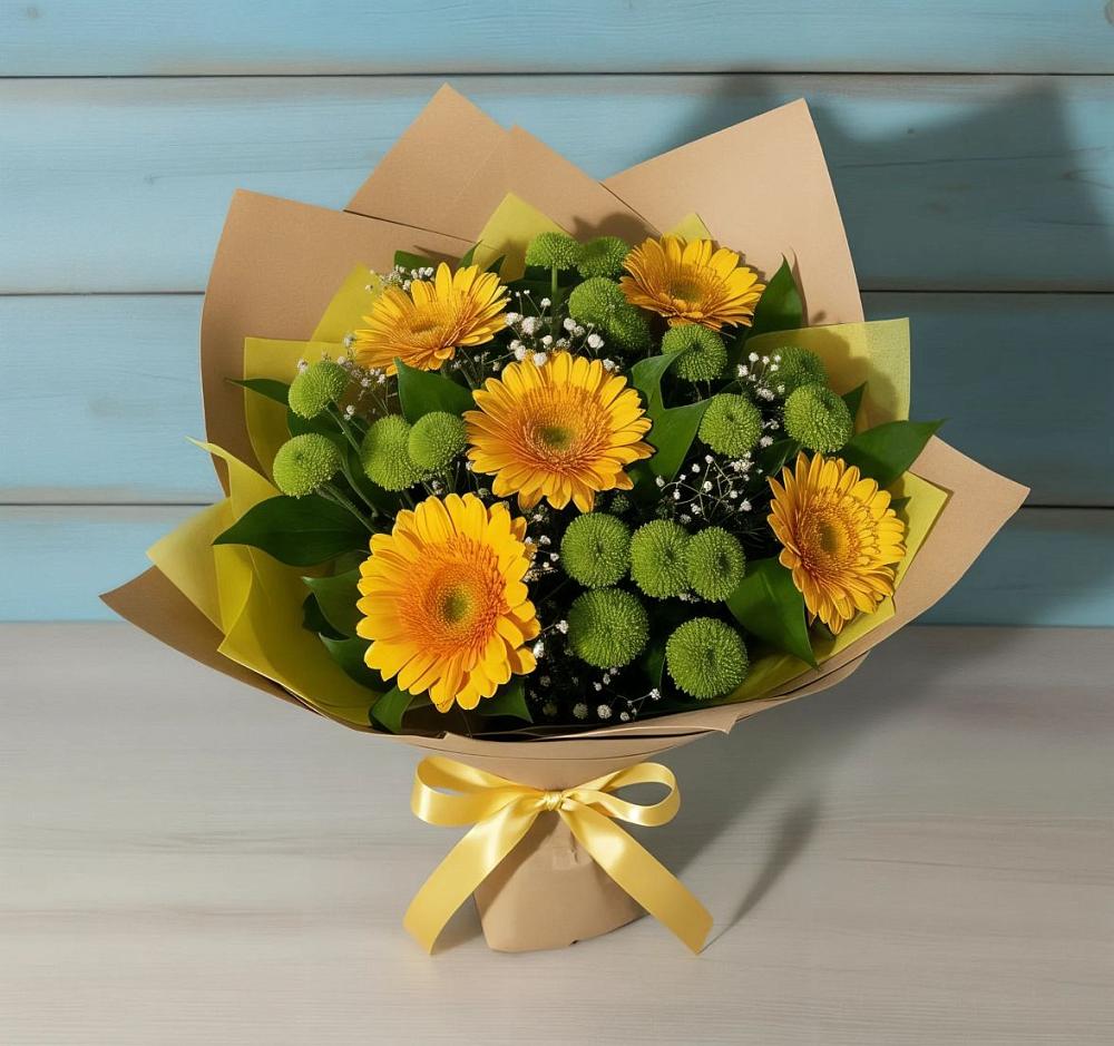 Букет цветов из: Герберы и Хризантемы в Южном