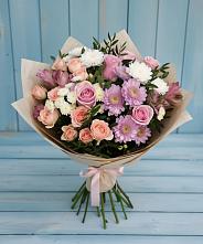 Букет цветов из:  Хризантемы, Розы и Альстромерии в Южном