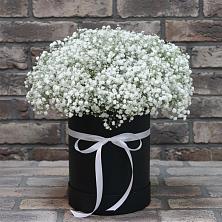 Цветочная композиция из Гипсофила в шляпной коробке в Южном